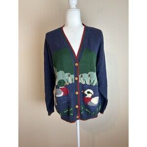 Vintage Northern Isles Sweater Women's L Handmade Cardigan Autumn Fall Duck Pond